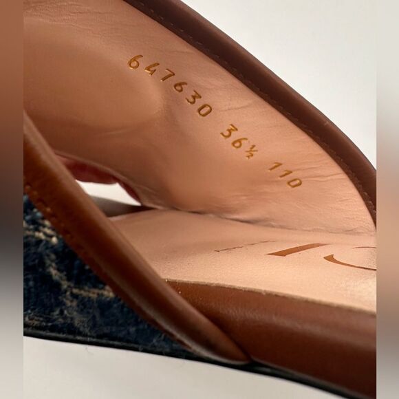 Gucci Jolie Denim Marmont GG Monogram Miro Calfskin Slide Sandals EU 36.5 - Picture 5 of 9